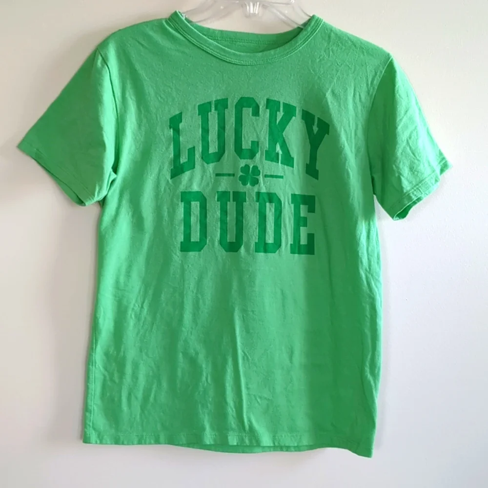 Big Boys Green Lucky Dude Shirt (Size XL 14)